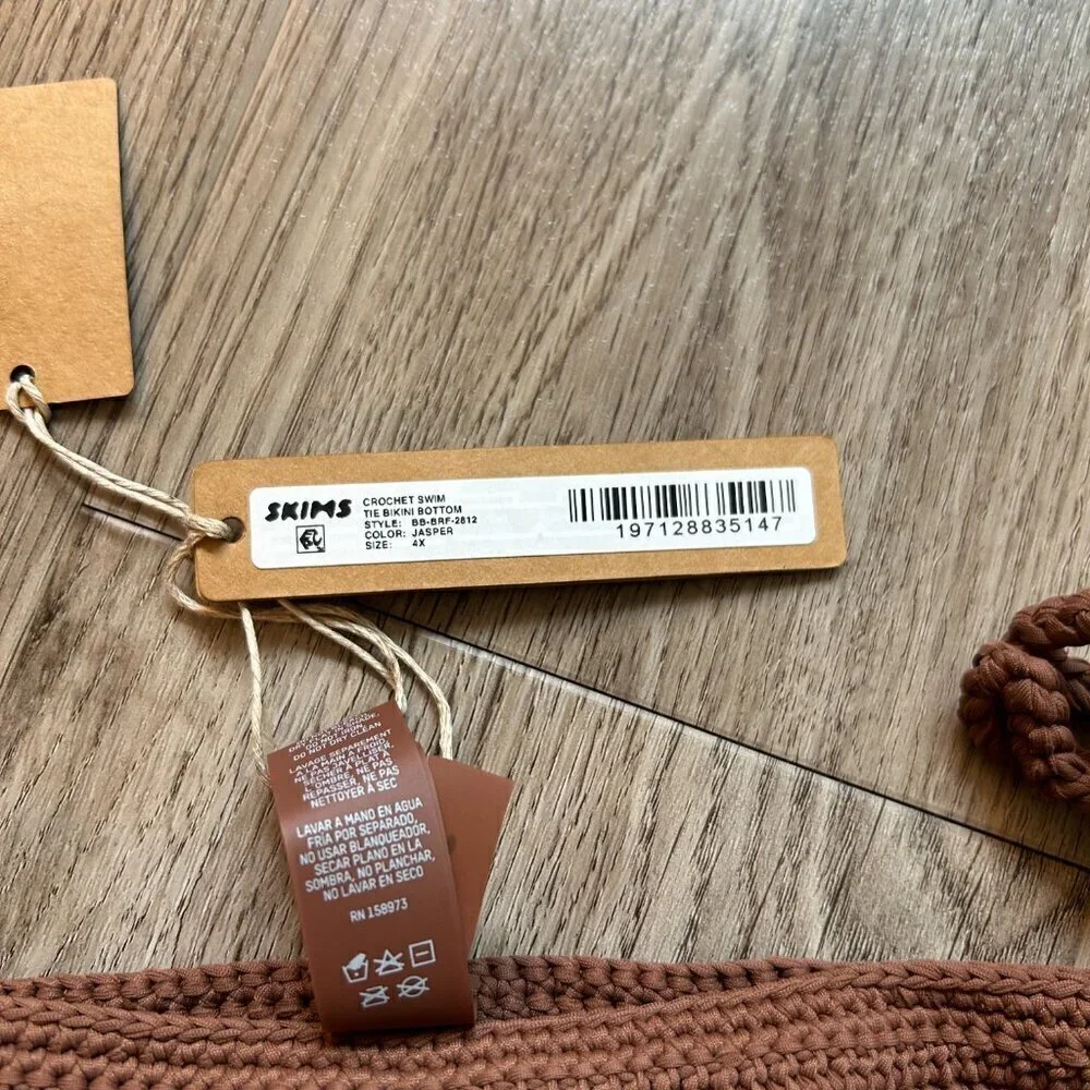 SKIMS Crochet Swim Tie Bikini Bottom in Jasper Brown Size 4X NWT